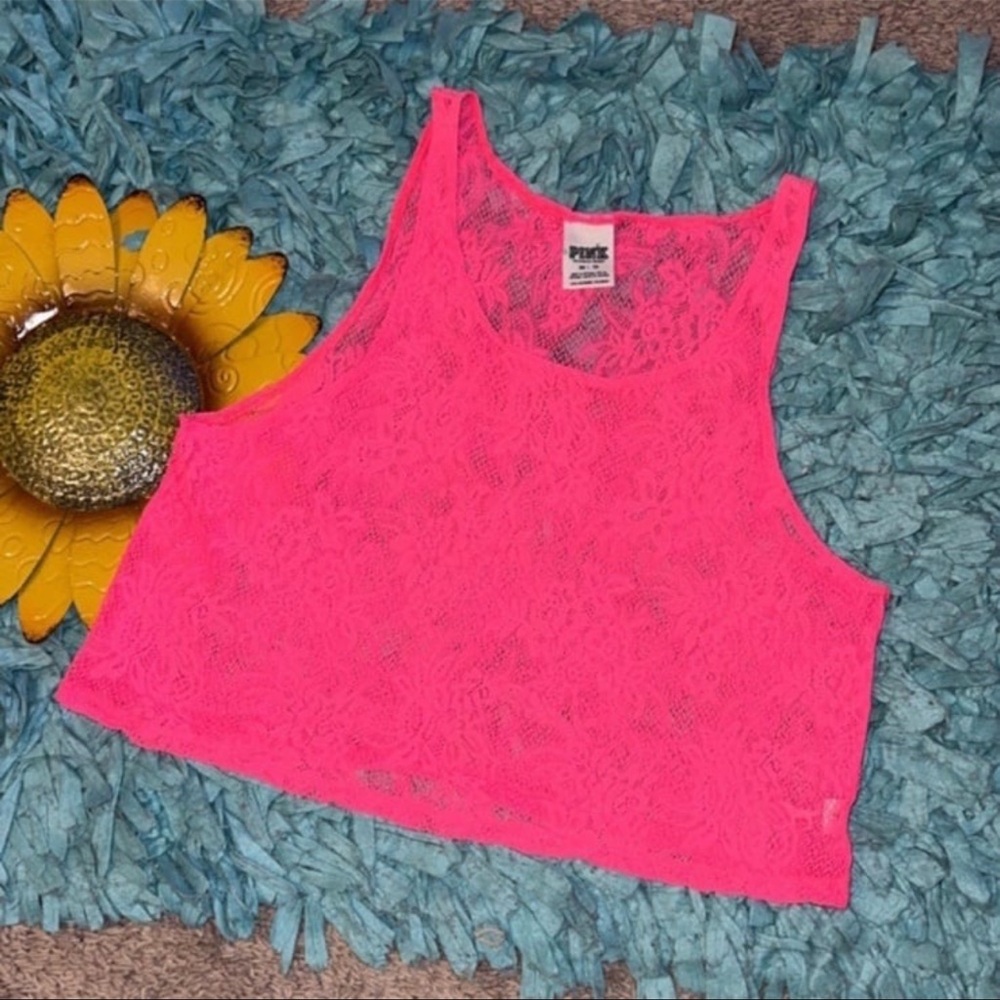 Pink Victoria's Secret Neon Pink Lace Crop Top